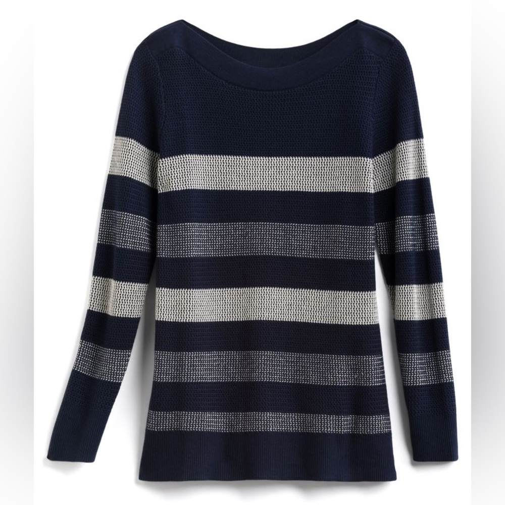 Market & Spruce Striped Navy and Cream Sweater XL Textured Knit Long Sleeve Top